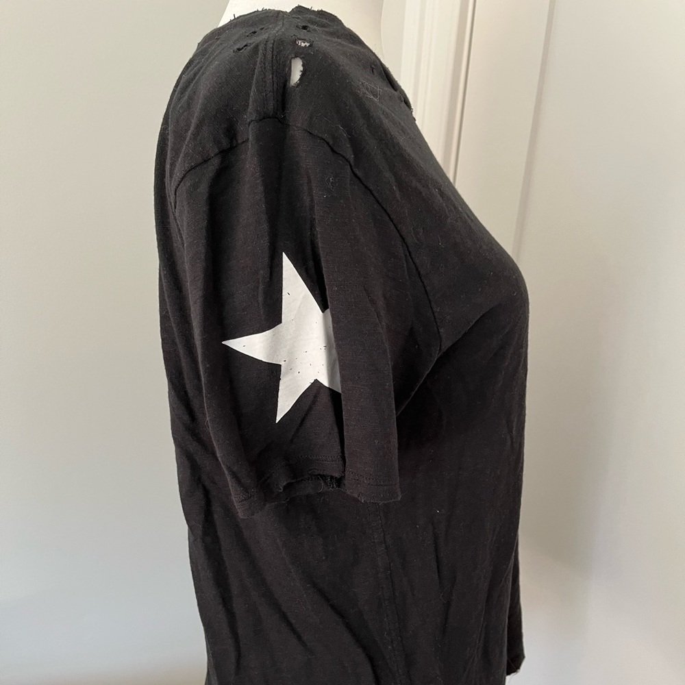 Black distressed CHRLDR t-shirt with white stars on sleeve, size M. - Picture 2 of 7